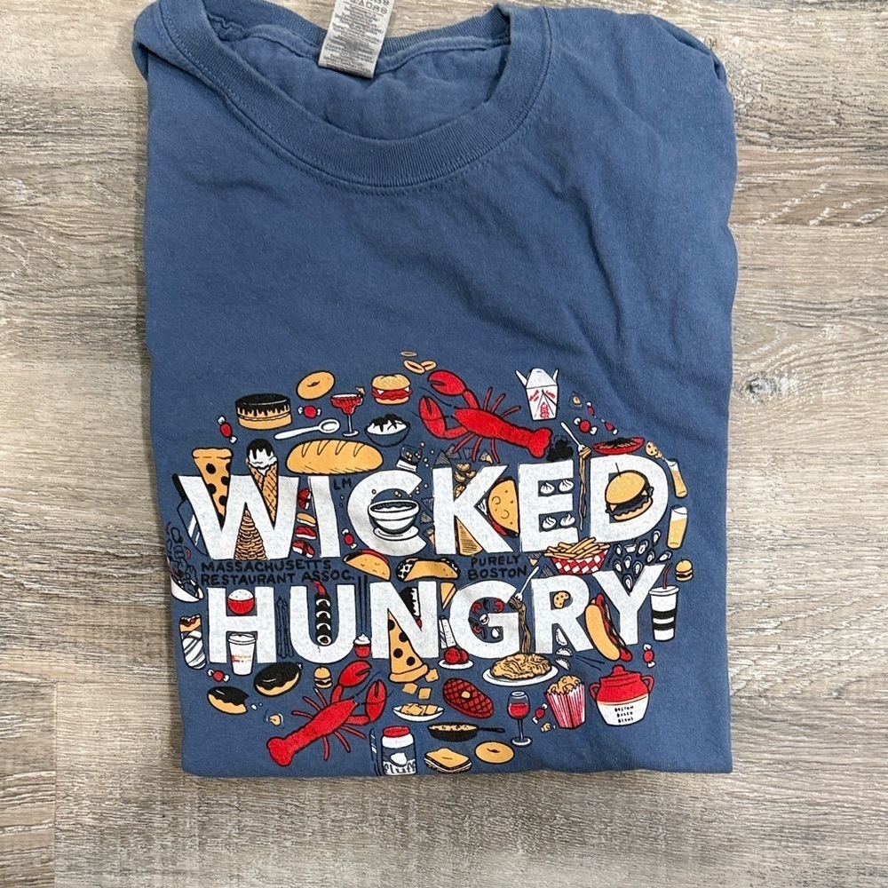 Gildan Blue T-Shirt WICKED HUNGRY BOSTON sz xl